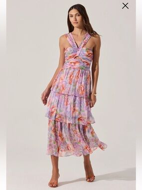 knee length dresses for ladies ASTR Marissa Floral Halter Neck Dress | Coral Floral